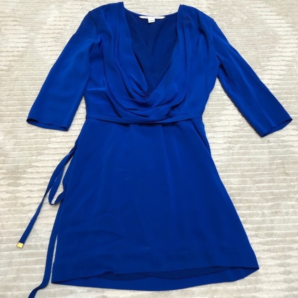 DVF blue silk cowl neck dress size 4